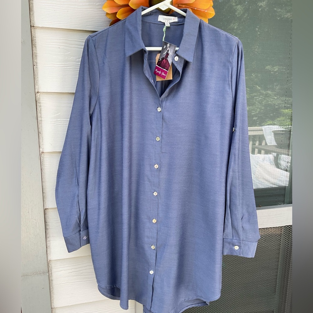 NWT Umgee Steel Blue Casual Button Down Shirt Size 1XL